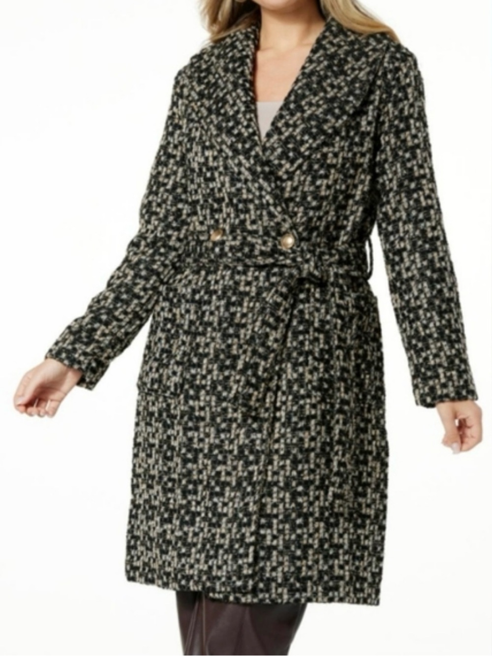 Kathy Ireland Black‎ and Gold Tweed Coat